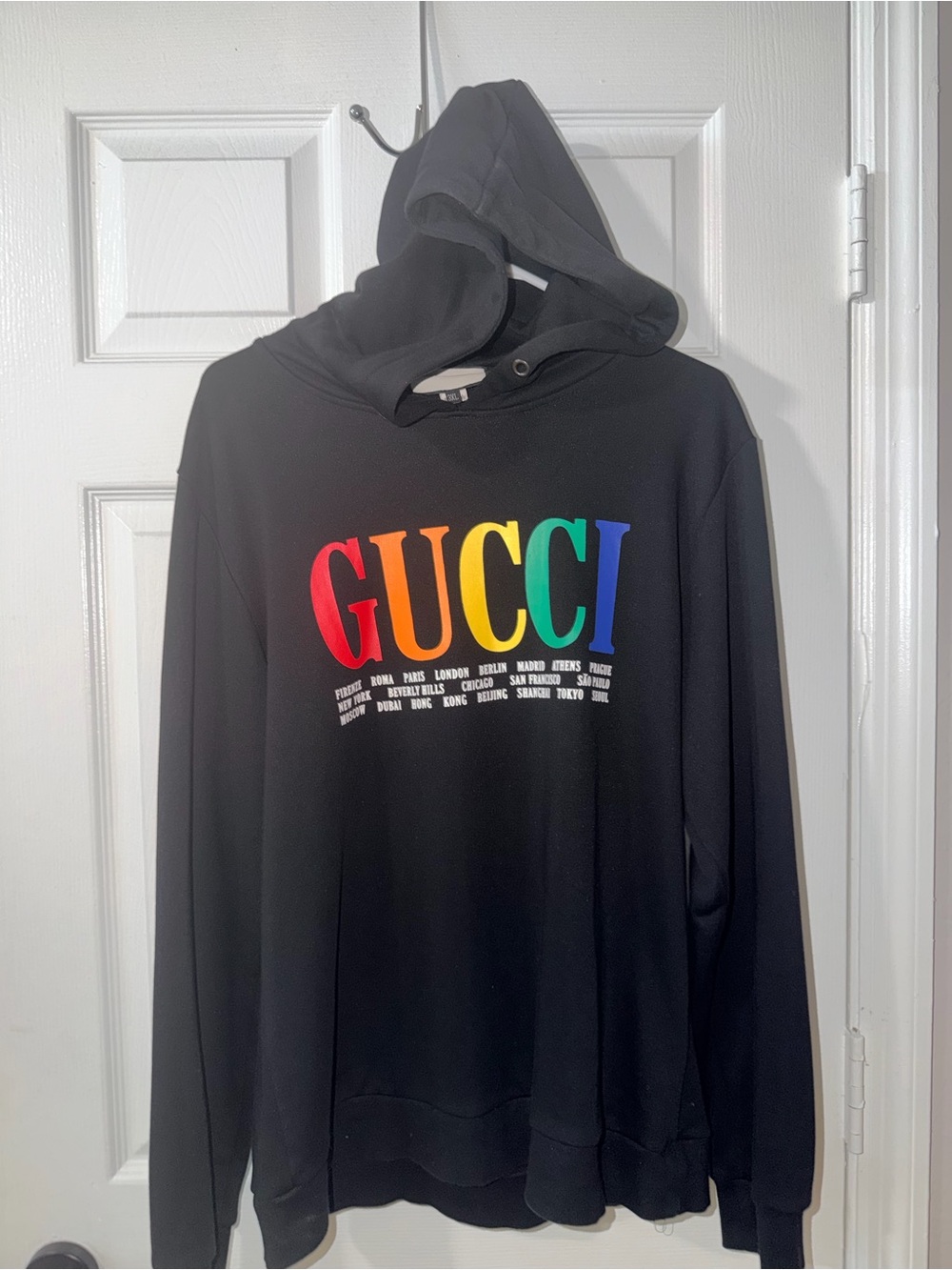 Gucci Cities Logo Multicolor Black Hoodie Size 3XL